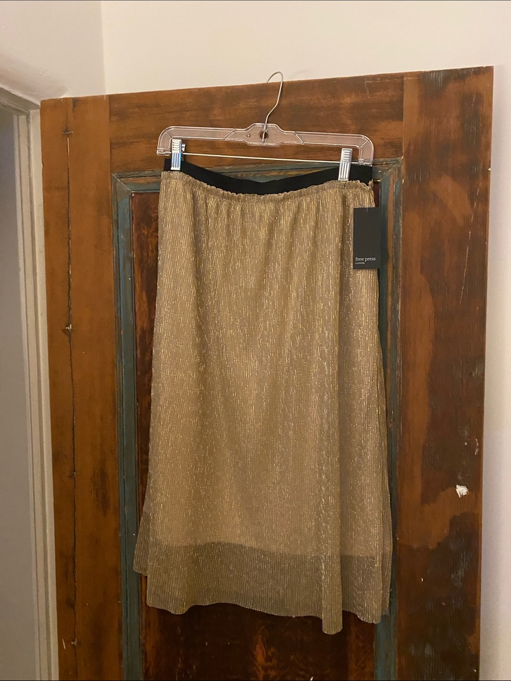 Free Press Metallic Gold Midi Skirt